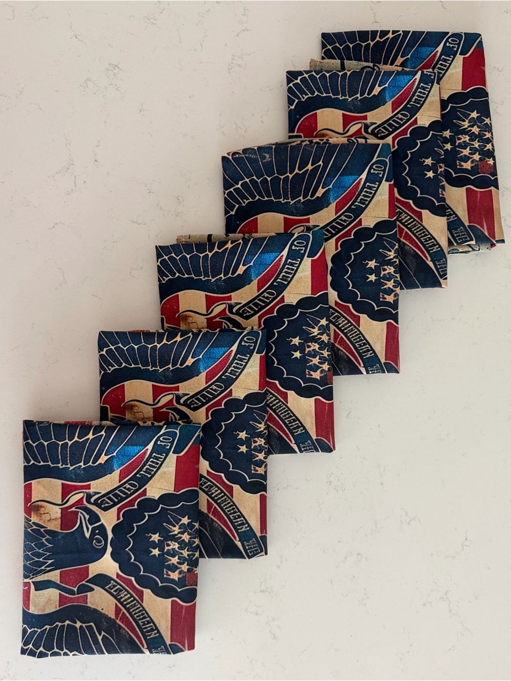 NWOT Patriotic American Eagle Cloth Napkins, 6, USA250 w/6 USA Flag Napkin Rings